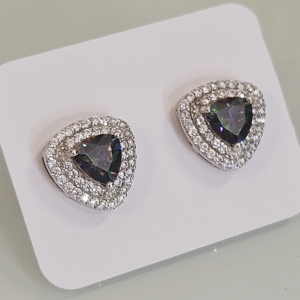 Sterling Silver Mystic Topaz Triangle Cut Stud Earrings 925